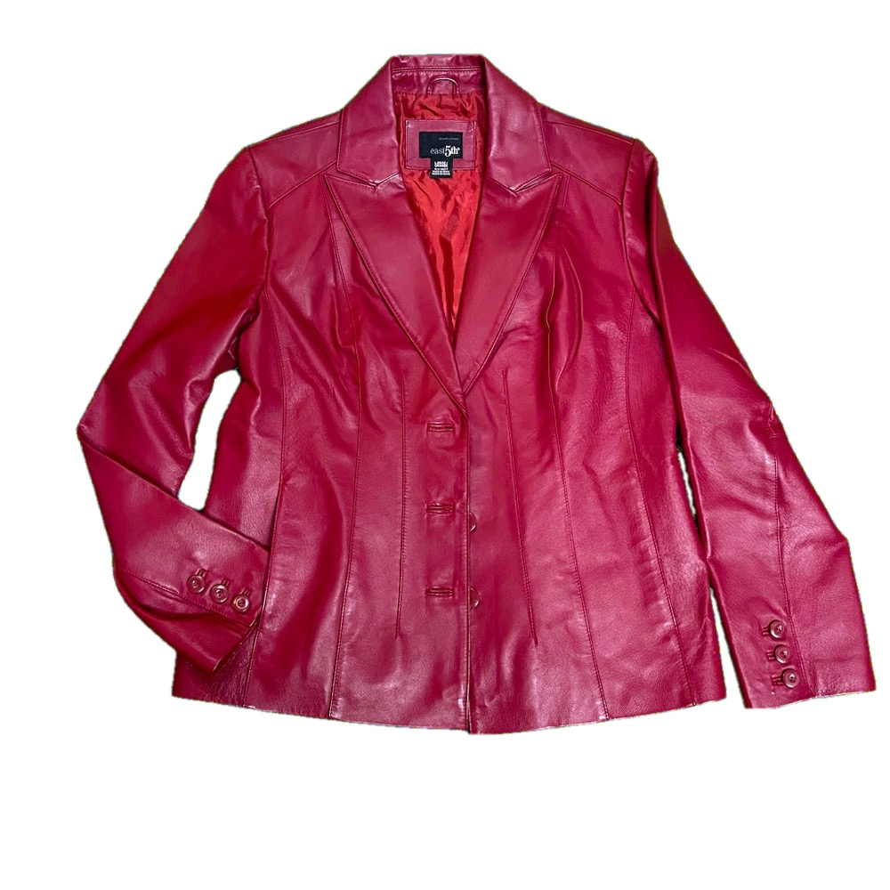Women's deep Red Napa Leather Jacket blazer sz L